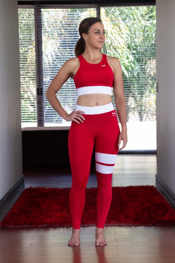 Terra Array Ripping Red Set (Tights and Crop Top Bra), stunning, quality active lifestyle wear for gym